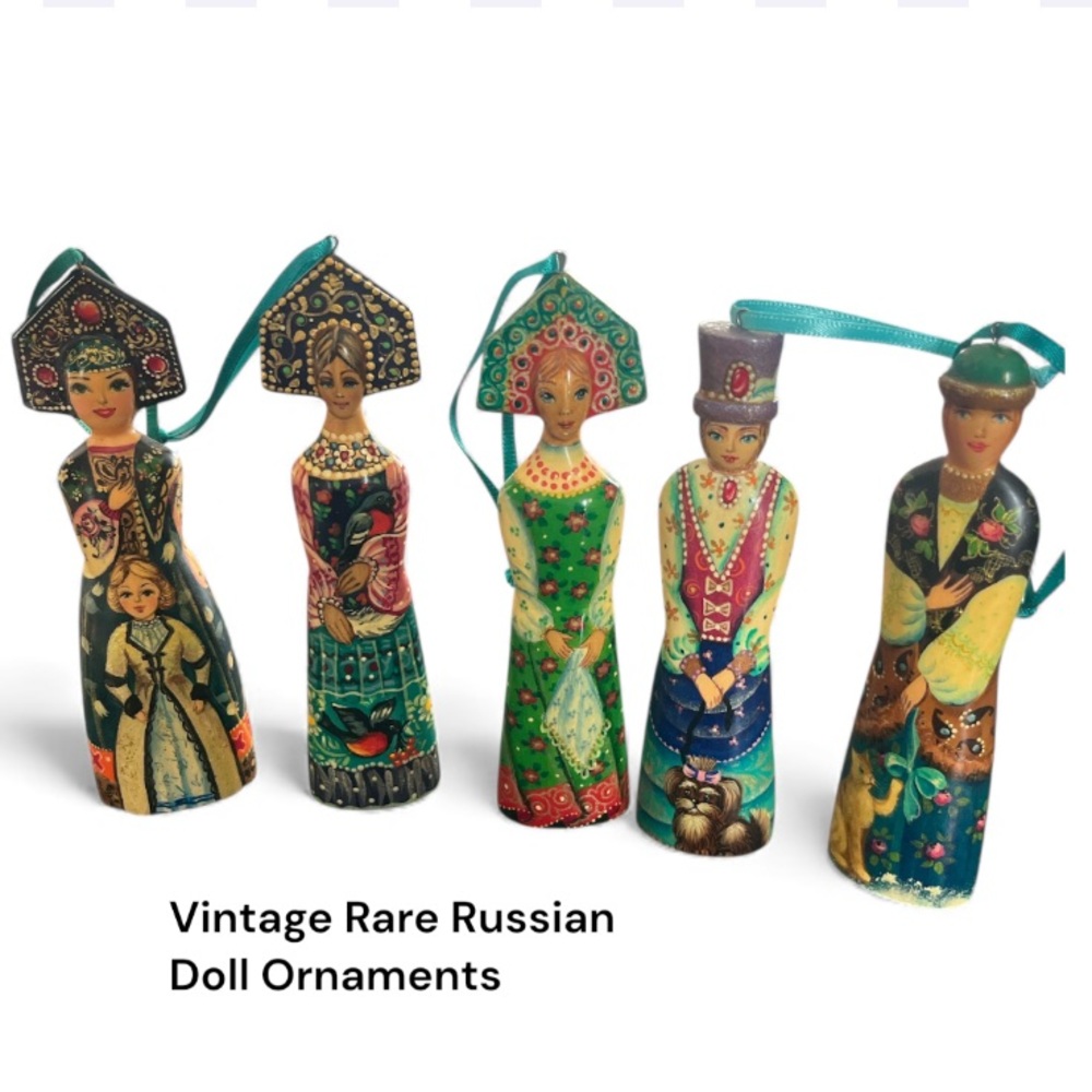 Vintage Wood Hand painted Russian Ornaments Nesting doll style
